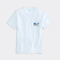 Front of the limited edition Vineyard Vines t-shirt with a chest pocket showing the same American Flag themed Vineyard Vines whale logo, with The Zac Brown logo over top of the whale as on the back.