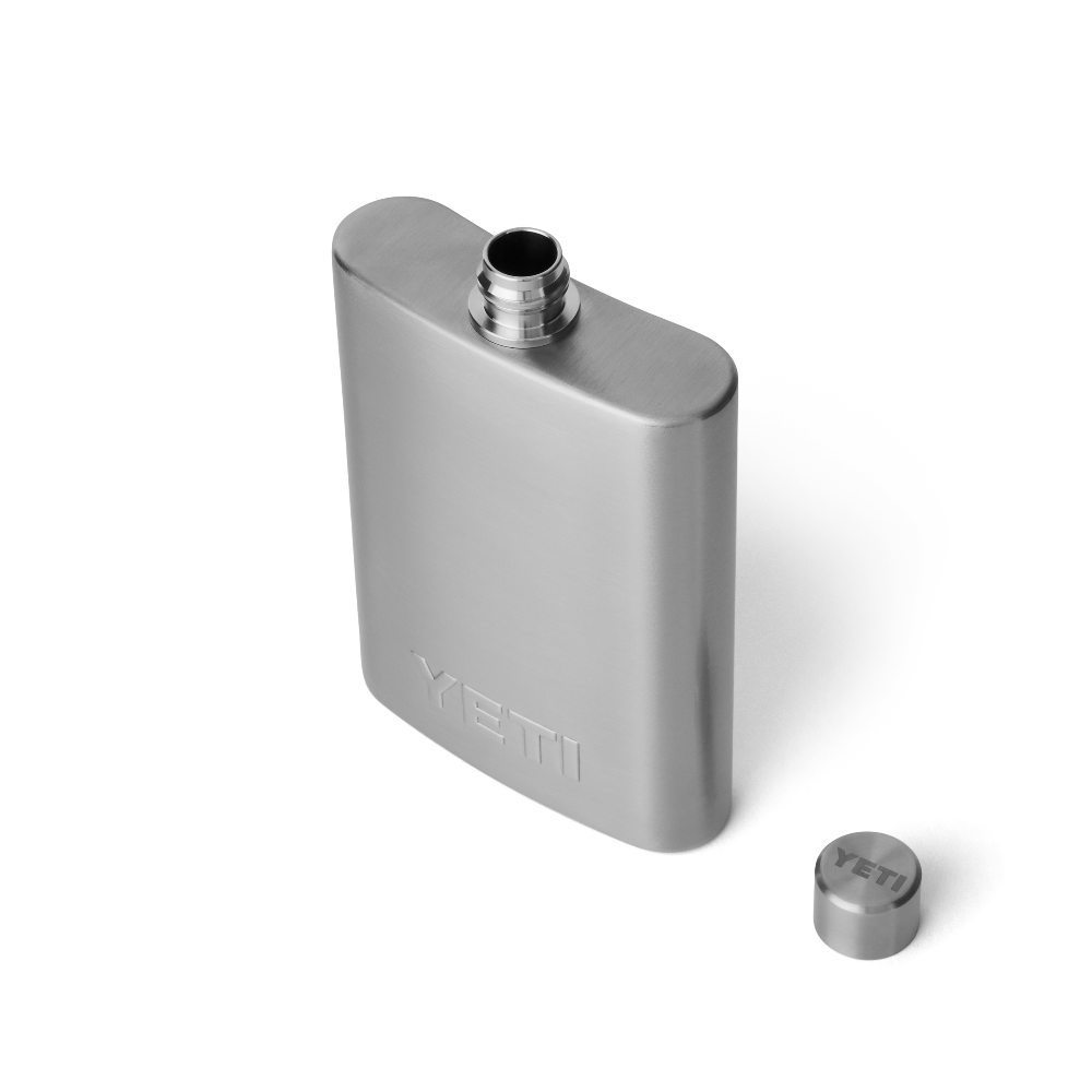 The top view of a stainless steel YETI flask. From the YETI barware collection.