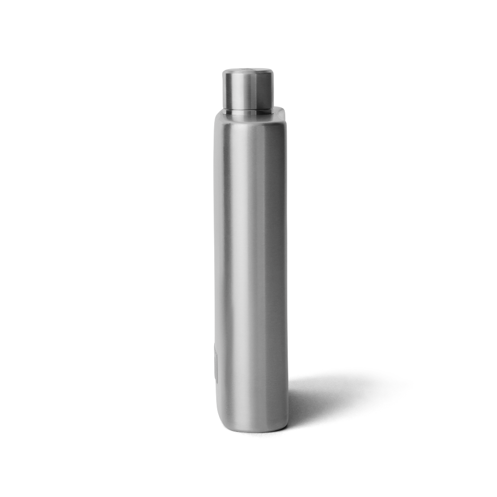 Side of a stainless steel YETI flask. From the YETI barware collection.