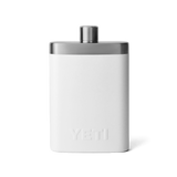 The back of a white YETI Flask. From the YETI barware collection.