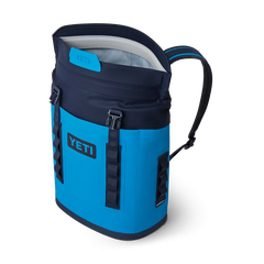 YETI Hopper Backpack M12 Soft Cooler in Big Blue Wave and Navy.