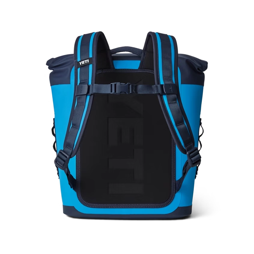 YETI Hopper Backpack M12 Soft Cooler in Big Blue Wave and Navy.