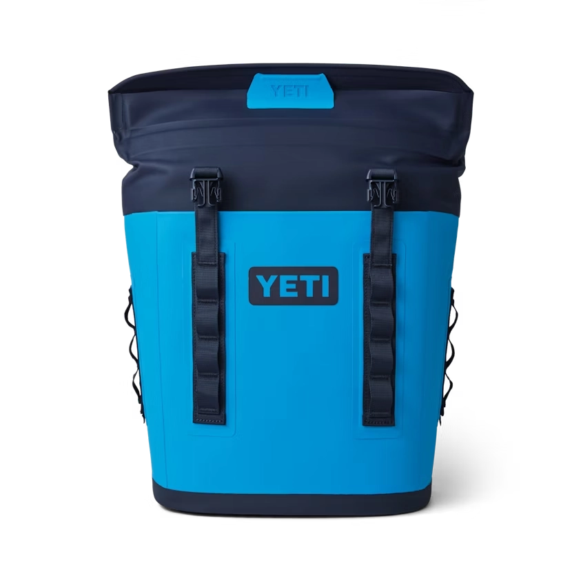 YETI Hopper Backpack M12 Soft Cooler in Big Blue Wave and Navy.