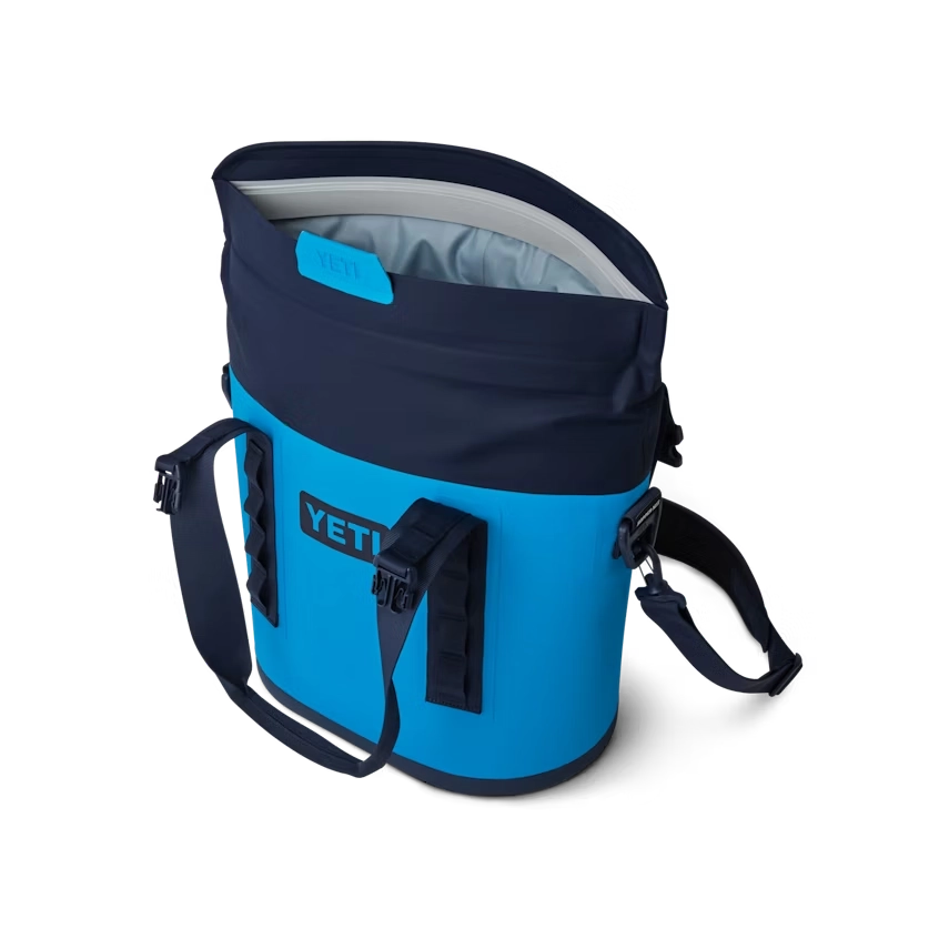 YETI Hopper M15 Tote Soft Cooler in Big Wave Blue and Navy.