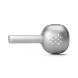 Stainless steel YETI ice scooper with drain holes.