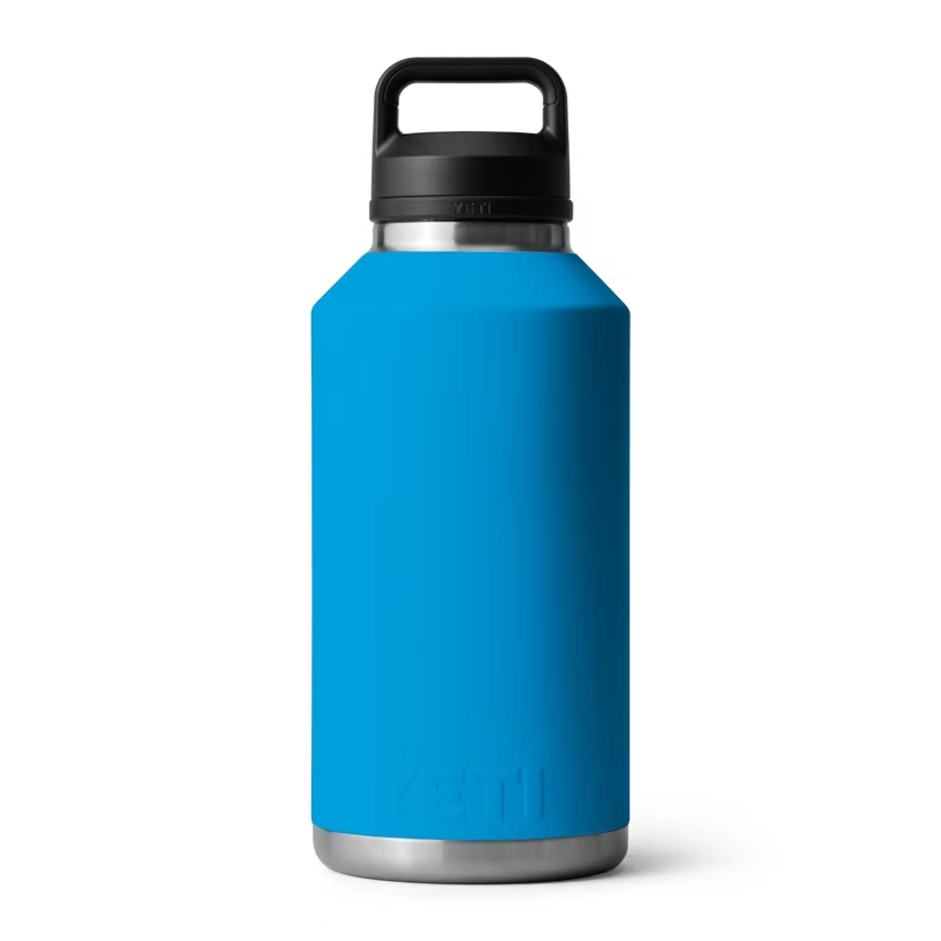 YETI Rambler 64 oz Bottle With Chug Cap in Big Wave Blue.