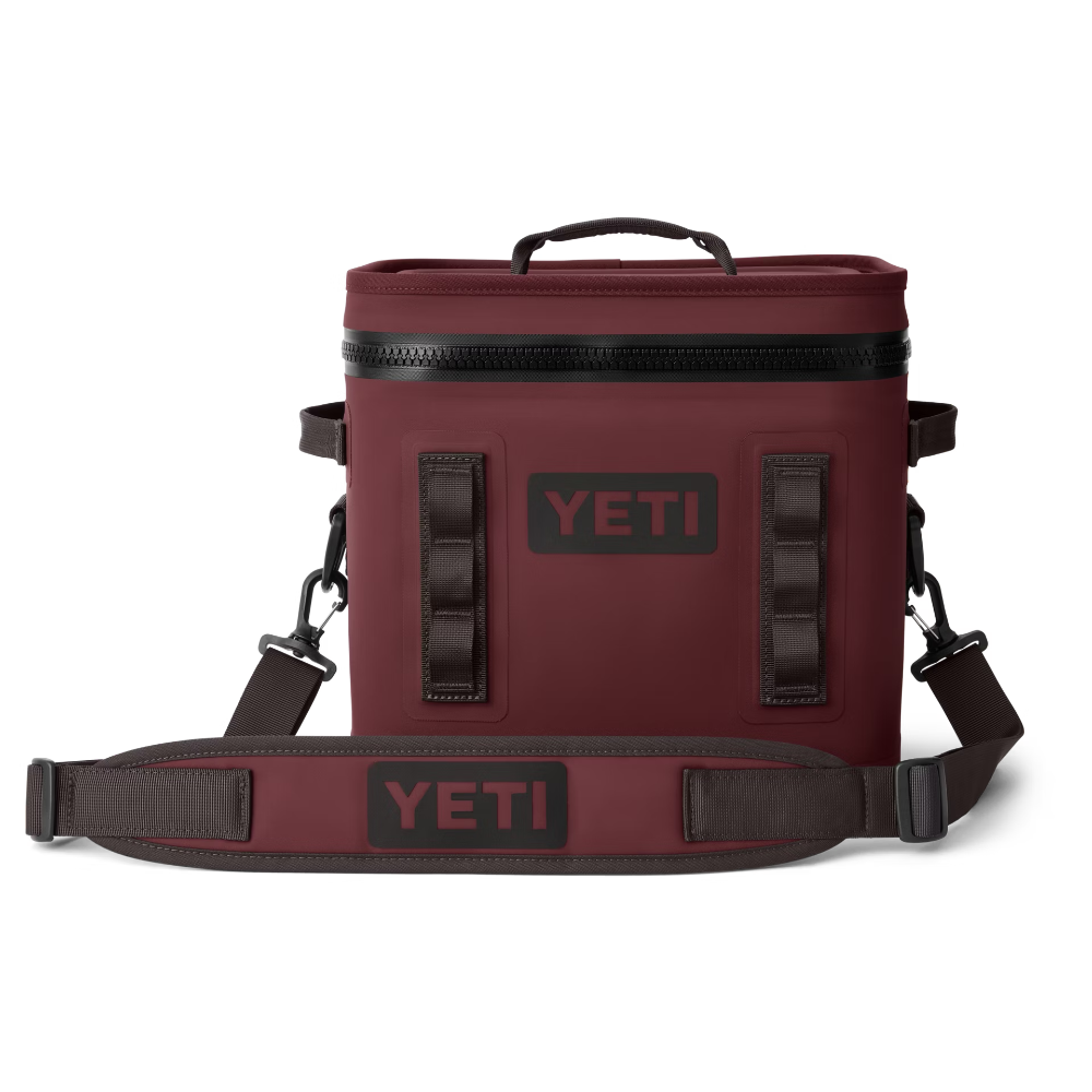 YETI soft cooler the Hopper Flip 12 in color Wild Vine Red.