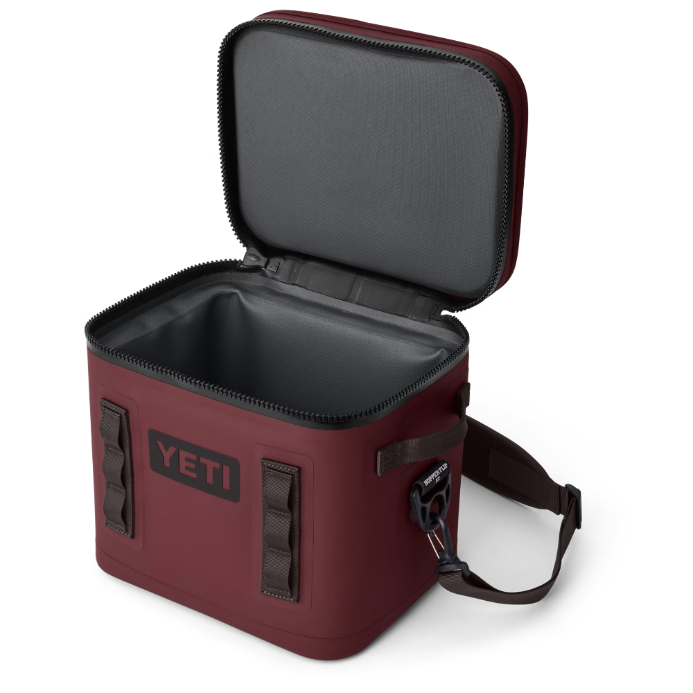 YETI soft cooler the Hopper Flip 12 in color Wild Vine Red.