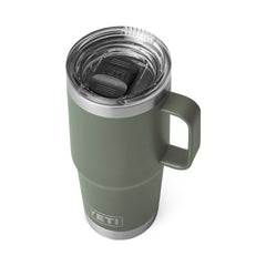 A green YETI travel mug in size 20 oz.
