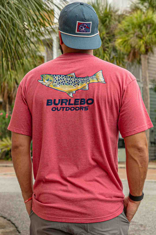 Burlebo Speckled Trout Short Sleeve Tee, full back view. 1080