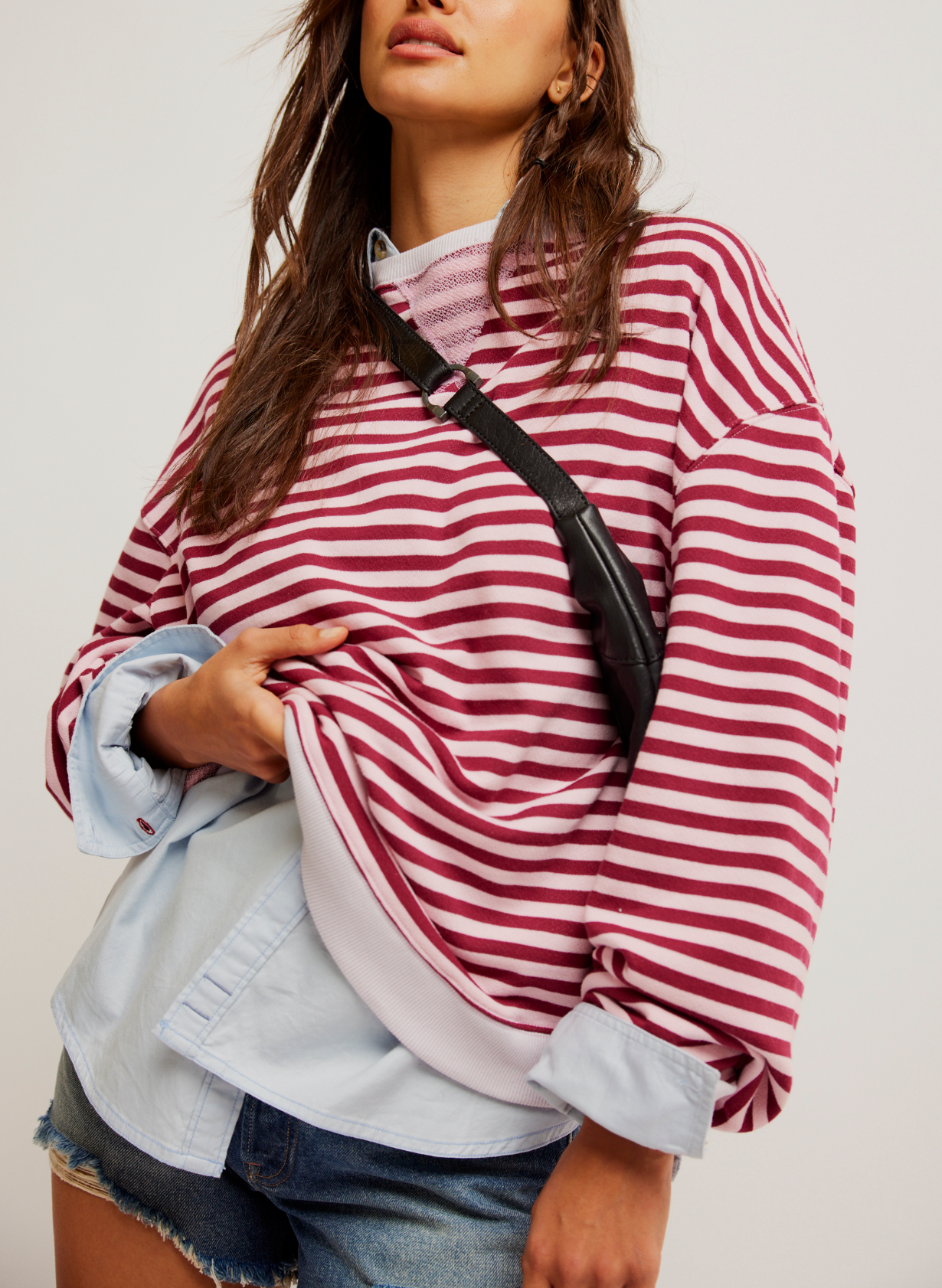 Free People Classic Striped Crew | Raspberry Combo