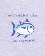 The chest view of the Southern Tide Heather Original Skipjack T-Shirt by Southern Tide - Heather Wisteria Purple