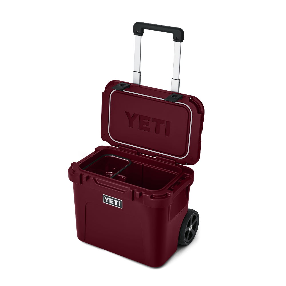 YETI Roadie 32 Wheeled Cooler in Wild Vine Red.
