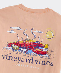 A close up of a smoking Lobster with the Vineyard Vines logo below it.