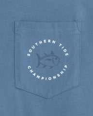 The chest pocket view of the Southern Tide ST Championship Short Sleeve T-Shirt by Southern Tide - Coronet Blue
