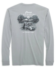 A Men's Long Sleeve Classic Tailgating Tee, in the color grey. From Southern Tide.