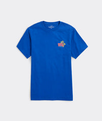 Vineyard Vines men's paradise potion blue t-shirt, full view of the front, with the logo on the chest with no pocket.