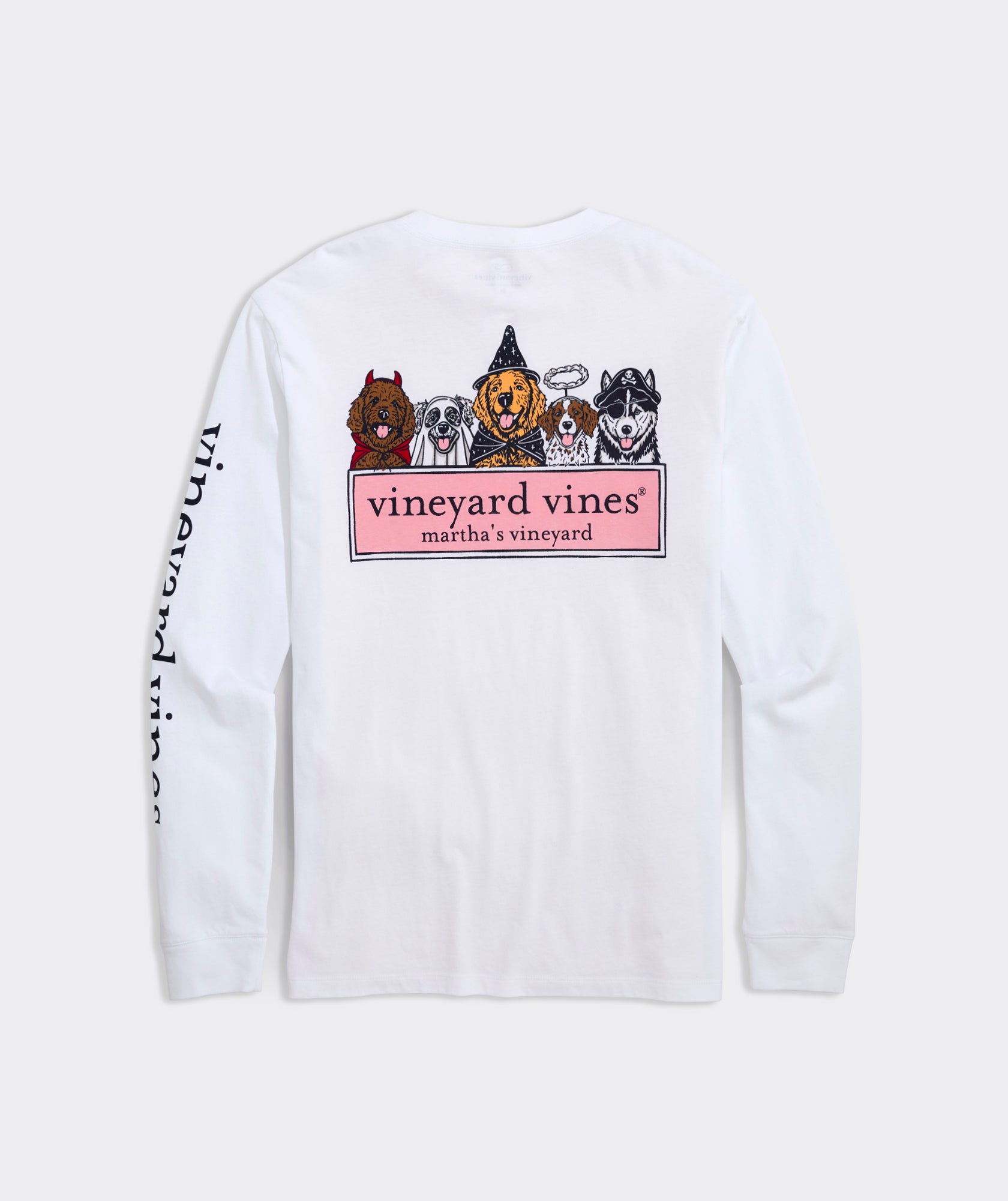 Vineyard Vines Halloween Pups Logo Box Long Sleeve Tee | White Cap