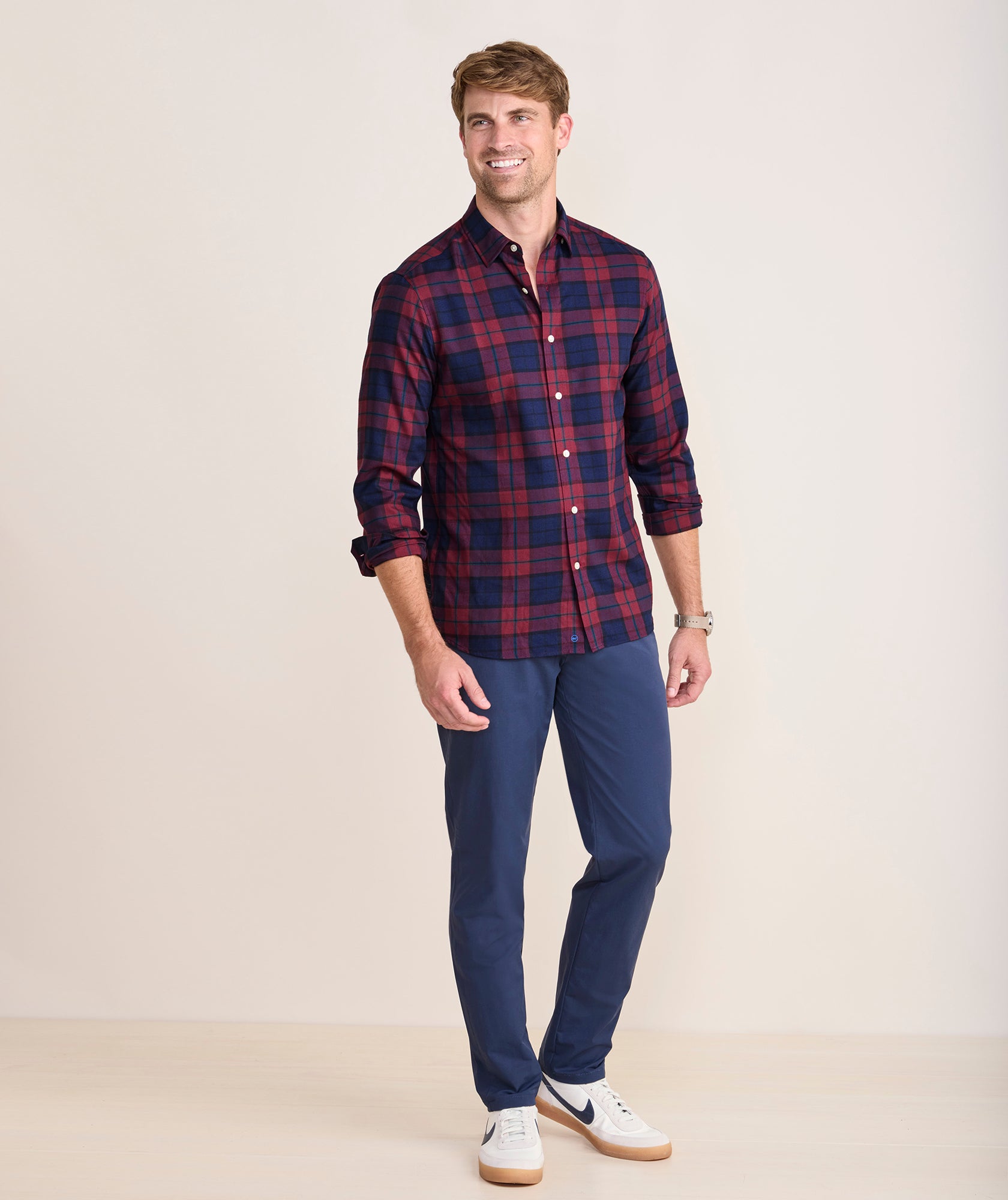 Vineyard Vines On-The-Go Brushed Twill Shirt | Crimson Plaid