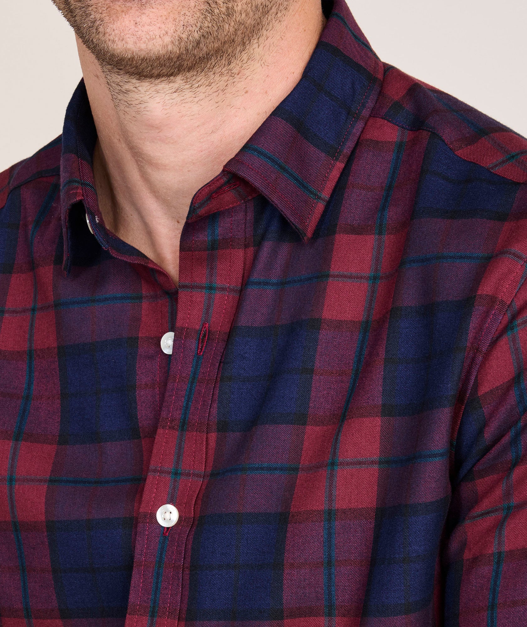 Vineyard Vines On-The-Go Brushed Twill Shirt | Crimson Plaid