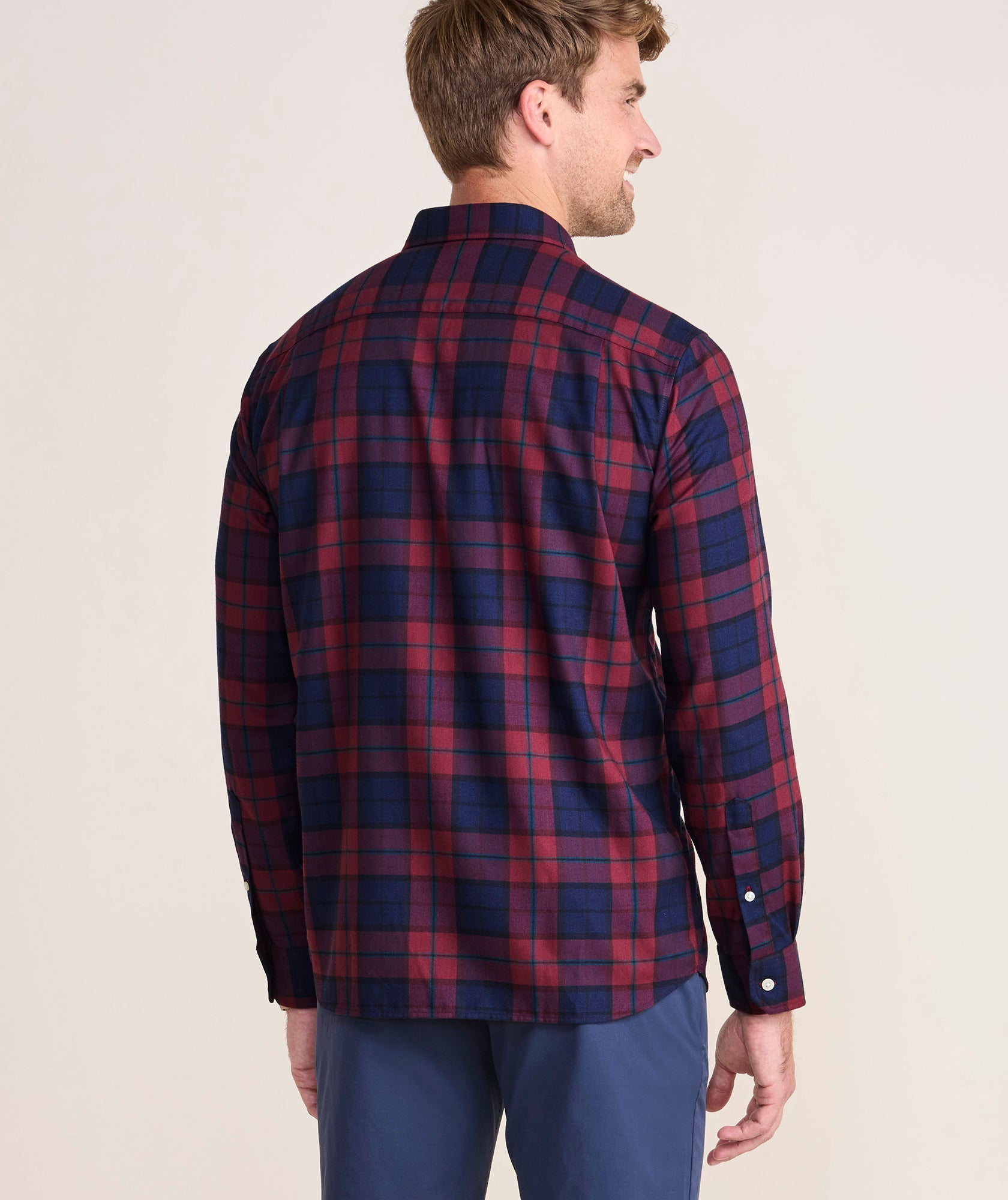 Vineyard Vines On-The-Go Brushed Twill Shirt | Crimson Plaid