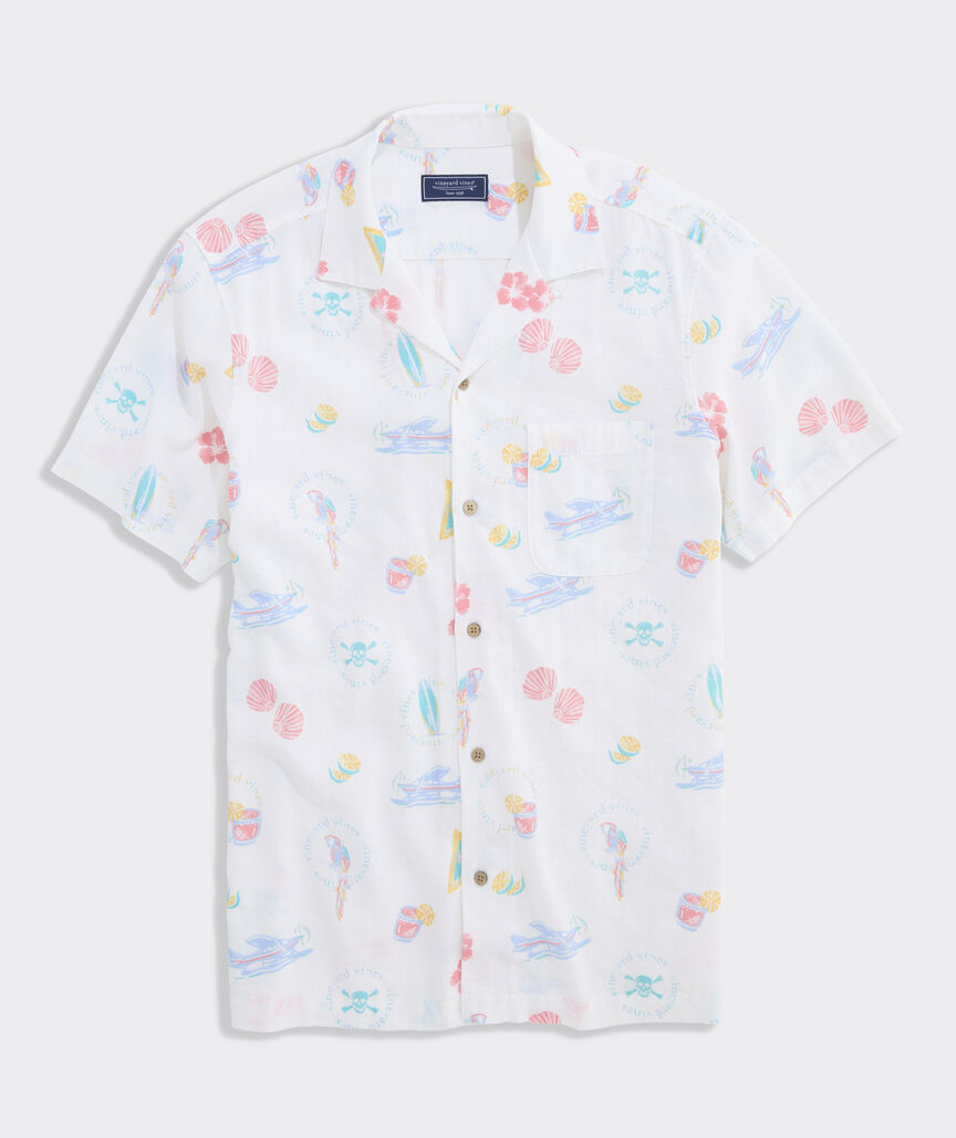 Sea the Keys Seabreeze Linen Rayon Short Sleeve Cabana Shirt