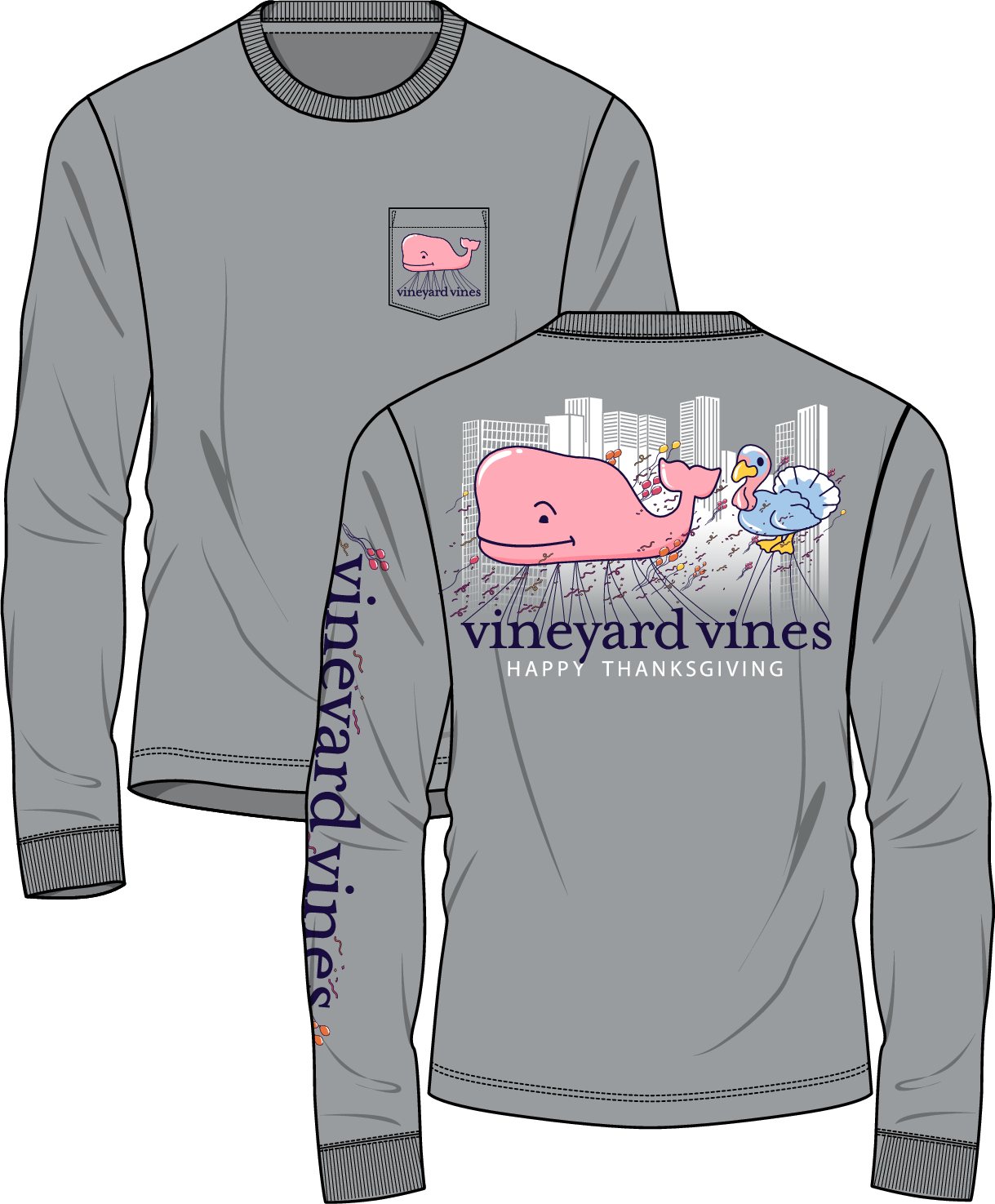 Vineyard Vines Thanksgiving Parade Long Sleeve Tee | Grey Heather