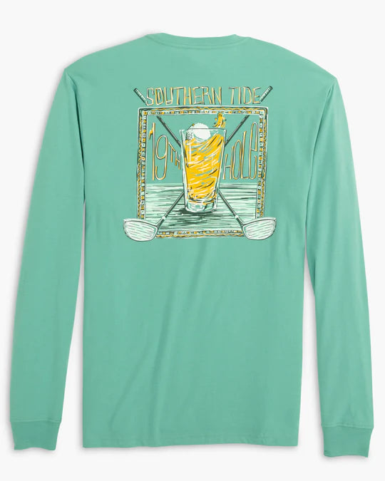 Green long sleeve t-shirt with phrase "19th hole" from Southern Tide