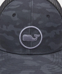 Vineyard Vines Gray Camo Whale Dot Trucker Hat, Vineyard Whale logo.