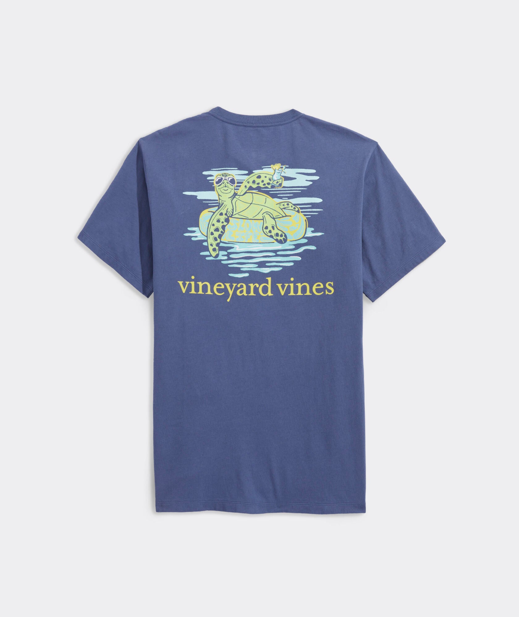 Full back view of a Vineyard Vines Men's Lazy River Turtle Short Sleeve Pocket Tee.
