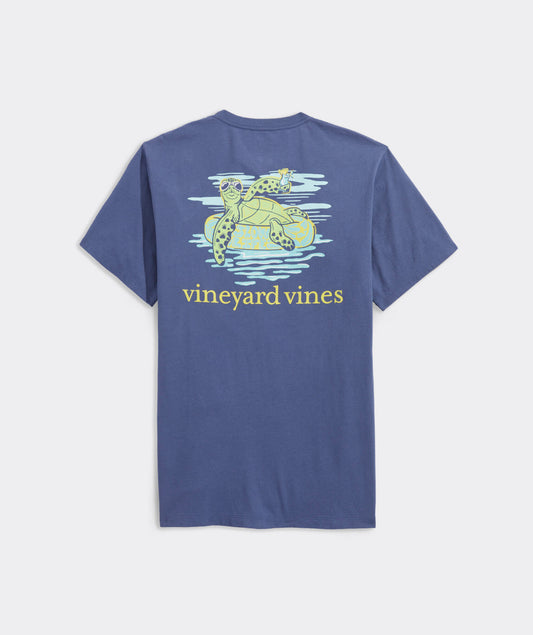 Full back view of a Vineyard Vines Men's Lazy River Turtle Short Sleeve Pocket Tee. 1680
