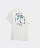 A full back view, of a Vineyard Vines Men's Guitar Palm Short Sleeve Pocket Tee.