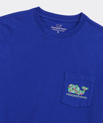 Men's La Palmeraie Whale Short Sleeve Pocket Tee, close up detailed view, showing the Vineyard Vines whale logo on the chest pocket.