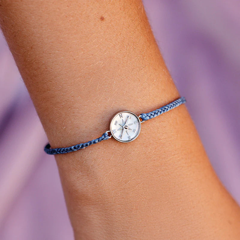 Pura Vida MOP Compass Silver Bracelet Columbia Blue