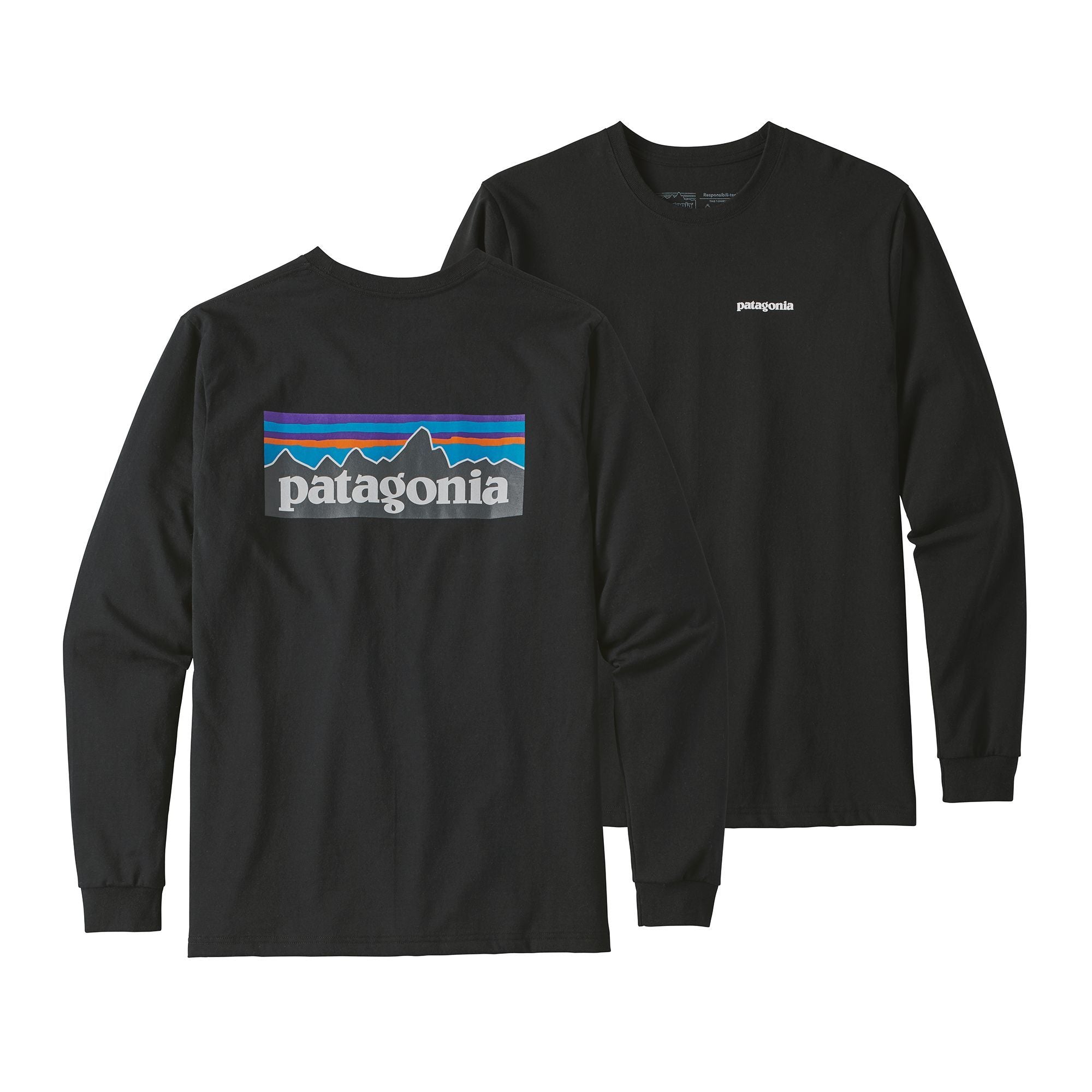Patagonia block logo long sleeve tee black 