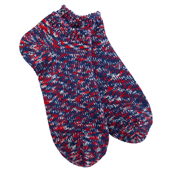 Cozy Low Crew Socks Red and Blue