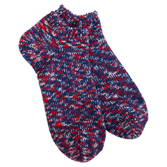 Cozy Low Crew Socks Red and Blue
