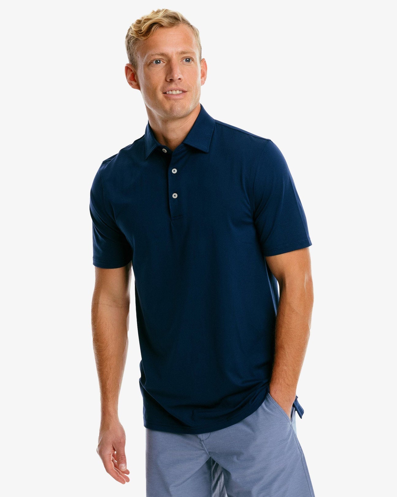 Southern Tide - Men's Ryder Performance Polo Shirt - Color Navy - Model Front View