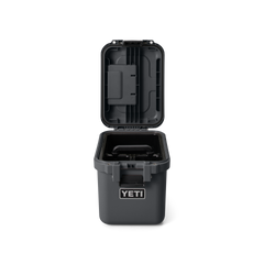 YETI LoadOut® GoBox 15 In Charcoal with the lid open.