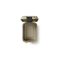 YETI LoadOut® GoBox 15 In Tan top view with the lid open, and no accessories inside.