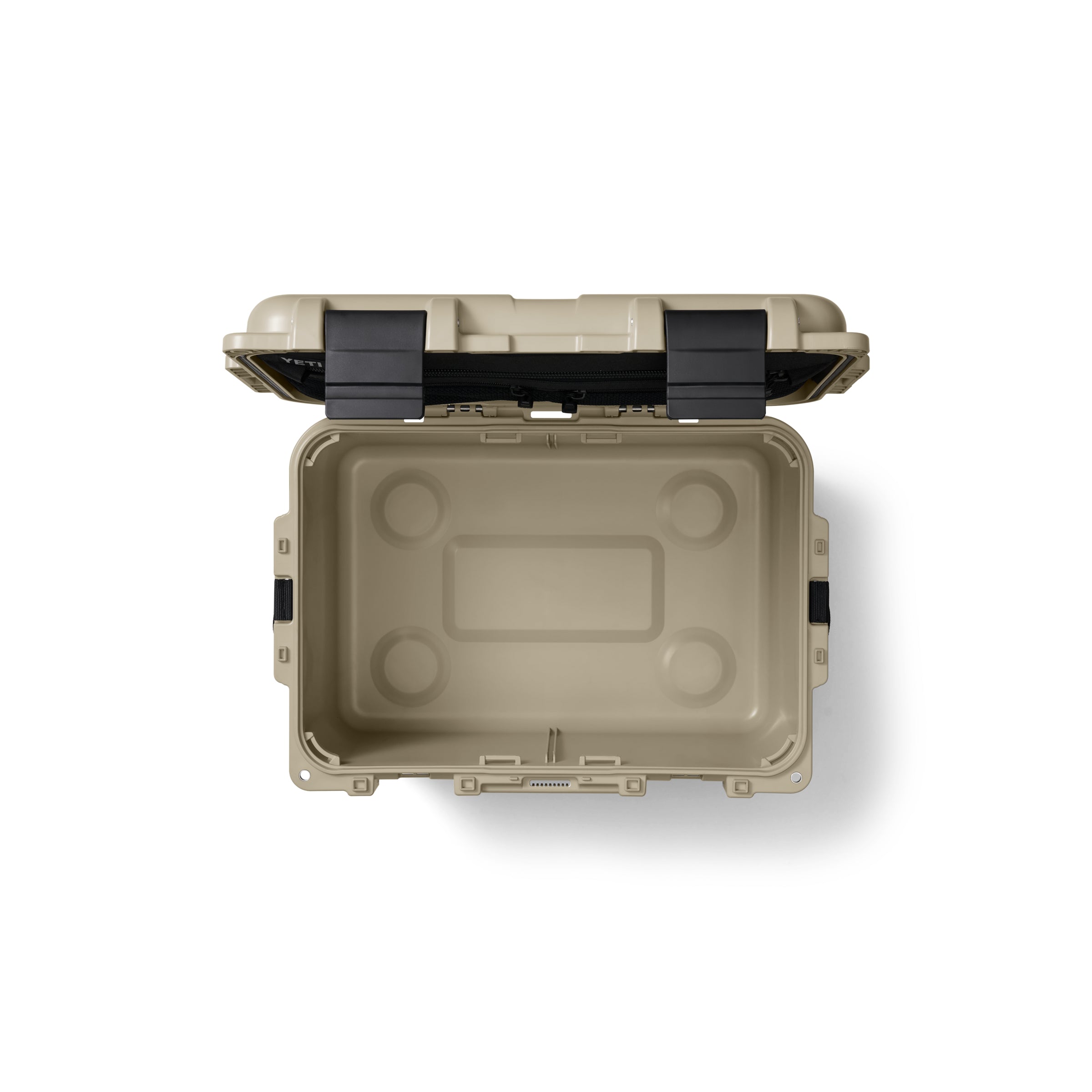 YETI LoadOut® GoBox 30 In Tan showing the interior of the box.