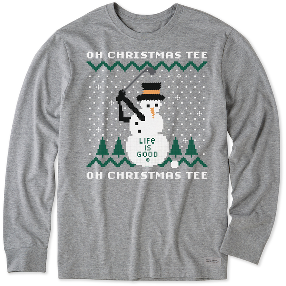 FORE! A snowman teeing off into the winter snow. With the words "Oh Christmas Tee"