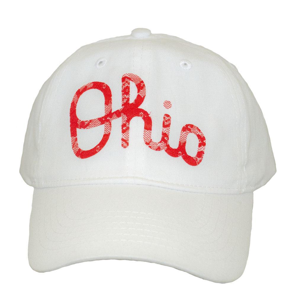Women's adjustable script Ohio white baseball hat