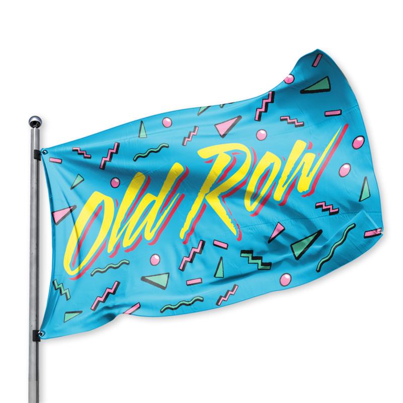 Blue Flag With The Words Old Row 'Old Row' Blue and Yellow 90's Flag 