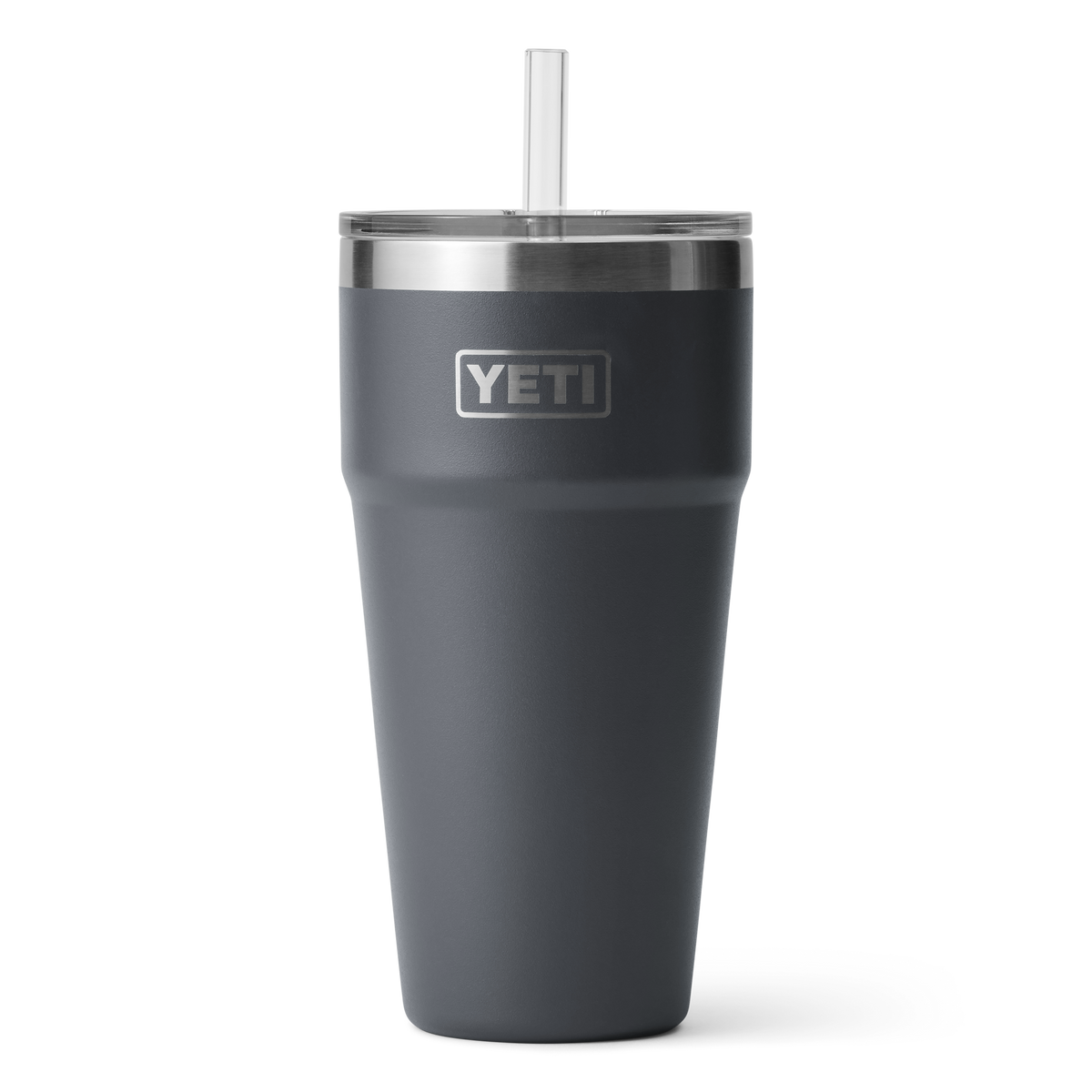 YETI rambler 26 oz cup with a straw in the color Charcoal