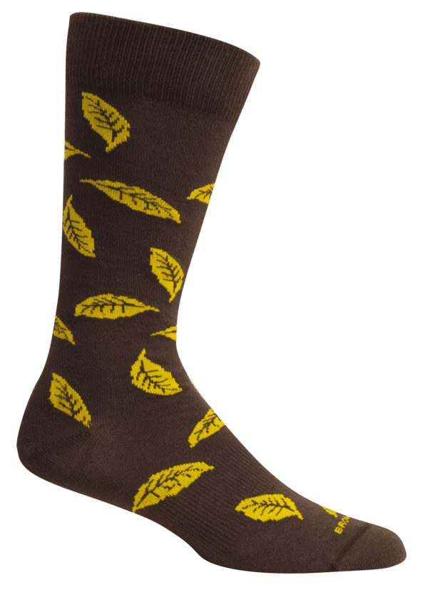 Brown socks with yellow leaf's crew socks 