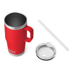 YETI Rambler 25 oz Straw Mug Rescue Red, lid off  view.
