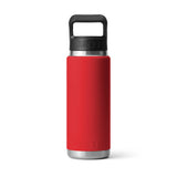 YETI Rambler 26 oz Straw Bottle Rescue Red, back view.