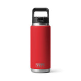 YETI Rambler 26 oz Straw Bottle Rescue Red, front view.