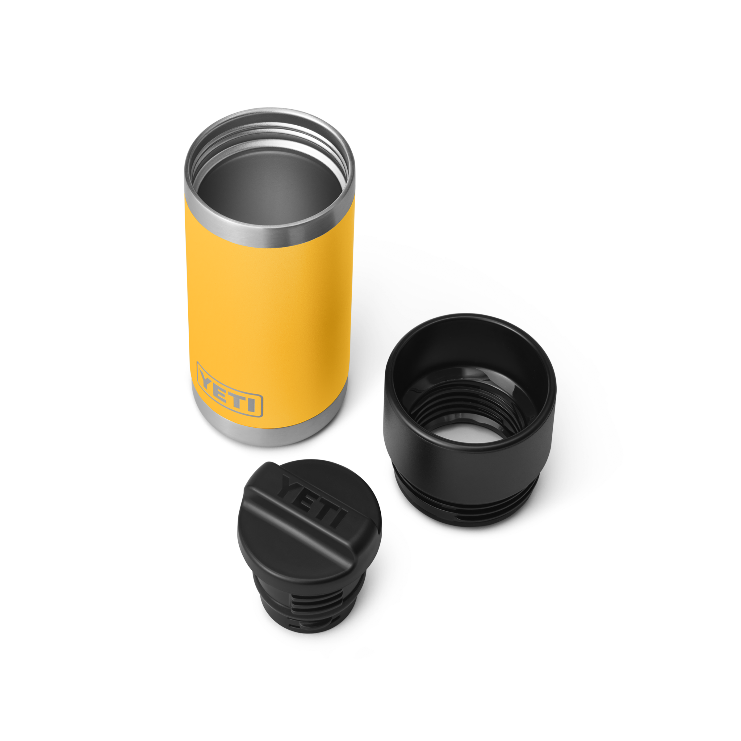 Yeti Rambler 12oz Alpine Yellow Cap Undone and Unscrewed 